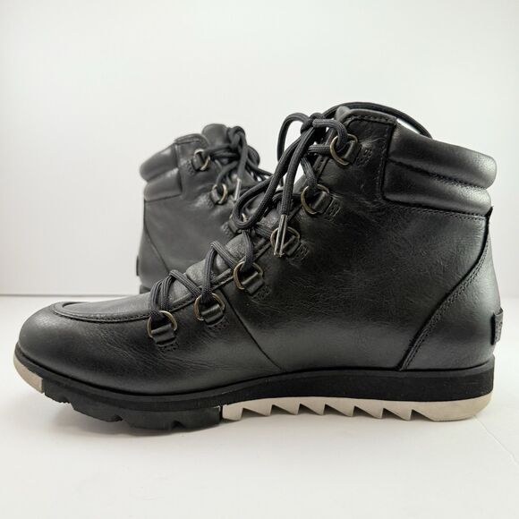 Women's Size 8 SOREL Harlow Lace Up Black Leather Waterproof Winter Boots EUC - Picture 2 of 8